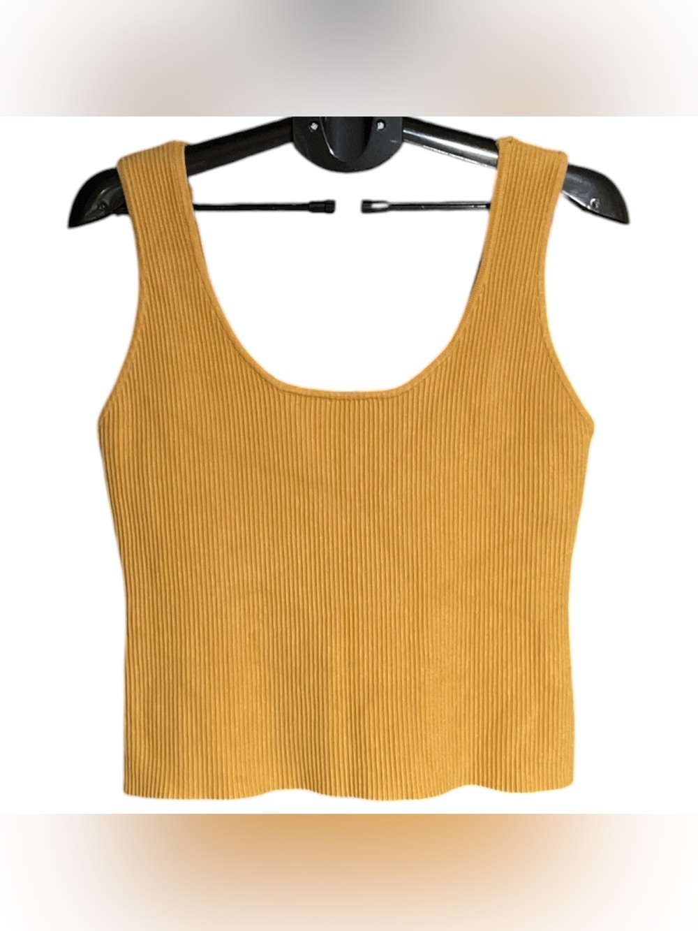 House of Harlow 1960 Ribbed Contour Crop Tank Top in Mustard Yellow/ Tan Shade